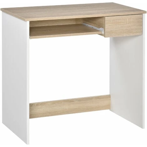 HOMCOM Compact Computer Table With Keyboard Tray Drawer Study Office Work Oak