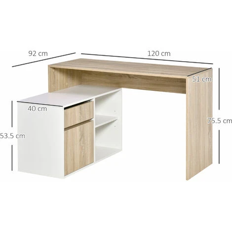 HOMCOM L-Shaped Corner Computer Desk Study Table W/ Storage Shelf Drawer Office - Image 2