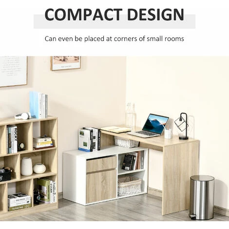 HOMCOM L-Shaped Corner Computer Desk Study Table W/ Storage Shelf Drawer Office - Image 5