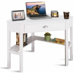 Costway Corner Desk Computer Table Home Office Writing Workstation W/ Drawer & Shelves