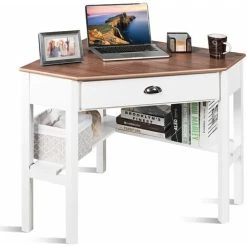 Costway Corner Desk Computer Table Home Office Writing Workstation W/ Drawer & Shelves
