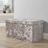 Home Source Large Folding Ottoman Silver Ice Velvet Fabric Chest Solid Storage Space Saving