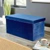 Home Source Large Folding Ottoman Navy Blue Velvet Fabric Chest Solid Storage Space Saving