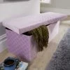Home Source Extra Large Folding Ottoman Lilac Flat Velvet Diamond Pattern Fabric Storage