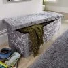 Home Source Extra Large Folding Ottoman Grey Ice Velvet Fabric Chest Storage Space Saving