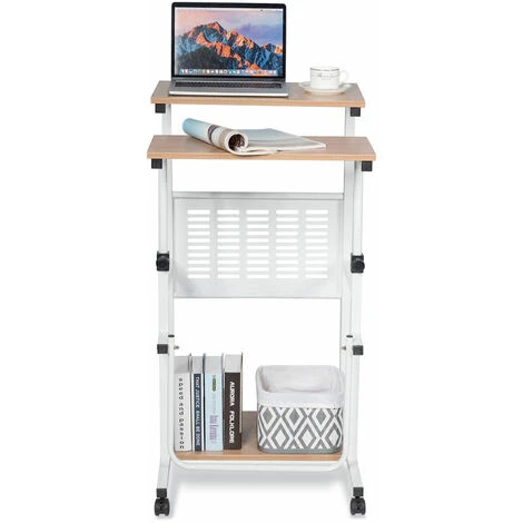 Costway 2-In-1 Mobile Computer Desk Height Adjustable Sit Stand Converter Lifting Desk - Image 2