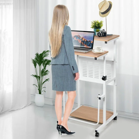Costway 2-In-1 Mobile Computer Desk Height Adjustable Sit Stand Converter Lifting Desk - Image 3
