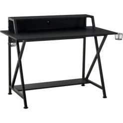 HOMCOM Racing Gaming Desk Carbon Fiber Style Computer Table W/Elevated Monitor