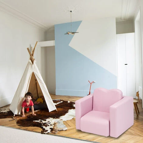 FAMIHOLLD 2in1 Children Sofa Multi-Functional Kids Armchair Sofa And Table-Pink - Image 2