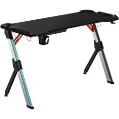 HOMCOM LED Light Gaming Desk Computer Steel Frame Cup Holder Headphone Hook