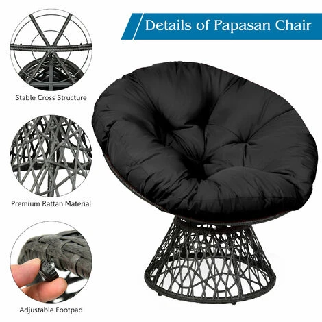 Costway Papasan Chair Rattan Ergonomic Chair W/ 360¡ã Swivel & Soft Cushion Home Garden - Image 3