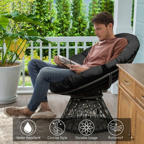 Costway Papasan Chair Rattan Ergonomic Chair W/ 360¡ã Swivel & Soft Cushion Home Garden - Image 4