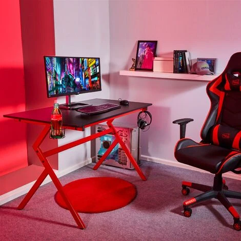 NEO DIRECT Neo Red Ergonomic Gaming Desk With Headphone Hook - Image 2