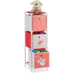 Relaxdays Children’s Shelf With 3 Boxes, Toy Storage Stand For Girls, Cute Swan Design, Nursery Organiser, White/Red