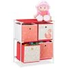 Relaxdays Children’s Shelf With 4 Boxes, Toy Storage Stand For Girls, Cute Swan Design, Nursery Organiser, White/Red