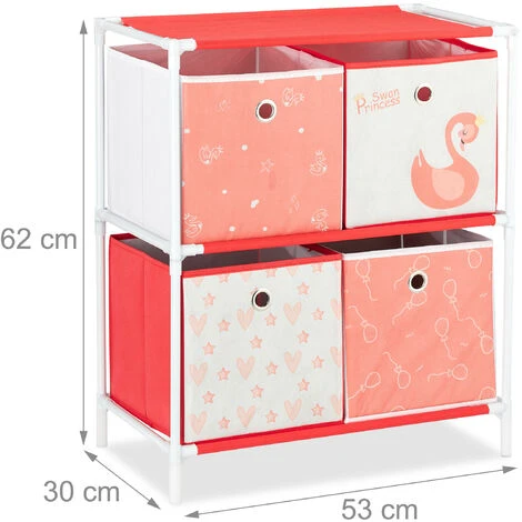 Relaxdays Children’s Shelf With 4 Boxes, Toy Storage Stand For Girls, Cute Swan Design, Nursery Organiser, White/Red - Image 4