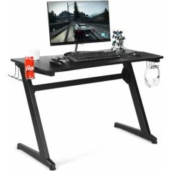 Costway Gaming Computer Desk Ergonomic Racing Table Workstation W/Cup & Headphone Holder