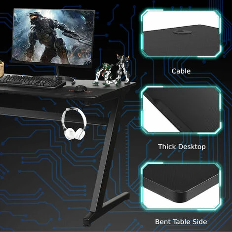 Costway Gaming Computer Desk Ergonomic Racing Table Workstation W/Cup & Headphone Holder - Image 2