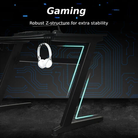 Costway Gaming Computer Desk Ergonomic Racing Table Workstation W/Cup & Headphone Holder - Image 3