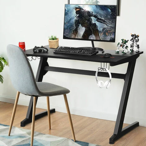 Costway Gaming Computer Desk Ergonomic Racing Table Workstation W/Cup & Headphone Holder - Image 4