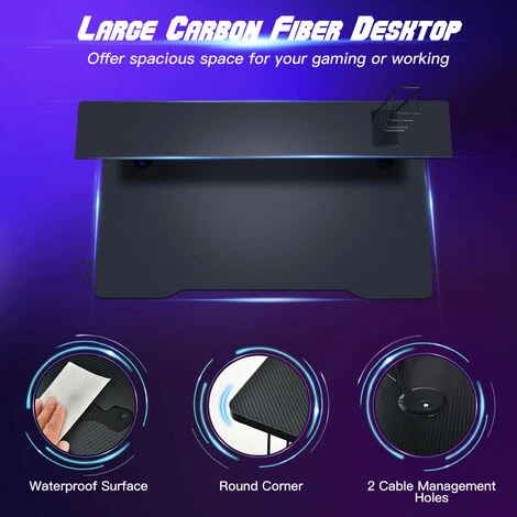 Costway Gaming Computer Desk Ergonomic Racing Table Workstation W/ Monitor Shelf - Image 3