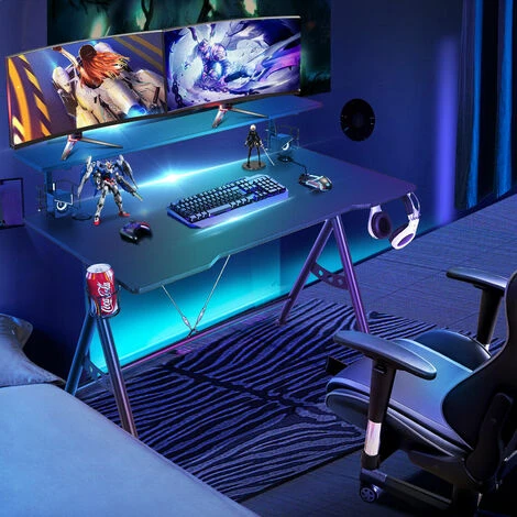 Costway Gaming Computer Desk Ergonomic Racing Table Workstation W/ Monitor Shelf - Image 5