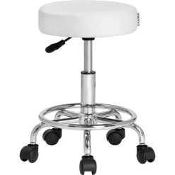 Casaria Rolling Stool Height Adjustable 51-65 Cm Rotatable 360° 10cm Thick Padding Footrest And 5 Castors Massage Salon Band Office Hydraulic Stool White