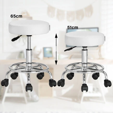 Casaria Rolling Stool Height Adjustable 51-65 Cm Rotatable 360° 10cm Thick Padding Footrest And 5 Castors Massage Salon Band Office Hydraulic Stool White - Image 4