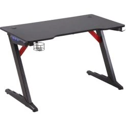 HOMCOM LED Racing Style Gaming Desk Table With Cup Holder Hook Cable Holes