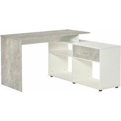 HOMCOM L-Shaped Computer Desk Home Office Table Corner Desk With Shelves Drawer