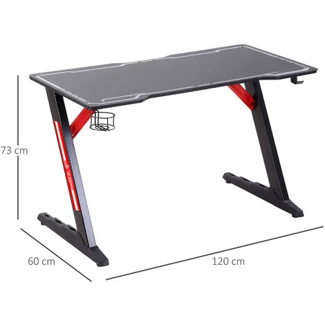 HOMCOM 1.2m Computer Gaming Desk LED Light W/ Cup Holder Headphone Hook E-Sport - Image 2