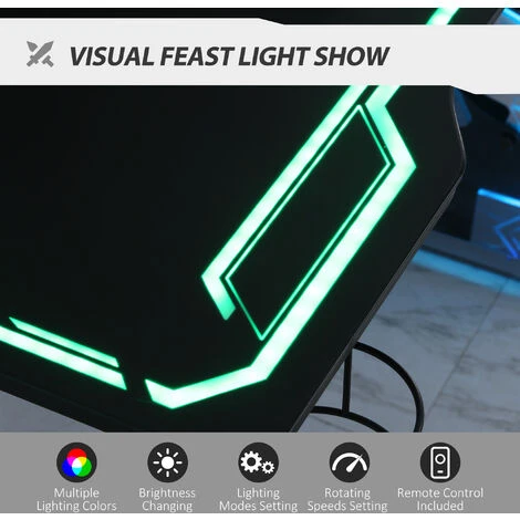 HOMCOM 1.2m Computer Gaming Desk LED Light W/ Cup Holder Headphone Hook E-Sport - Image 5