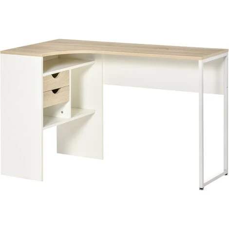 HOMCOM L-Shaped Corner Computer Desk Study Table W/ Storage Shelf Brown