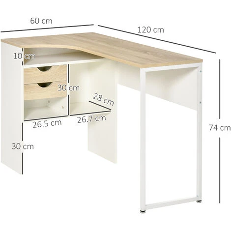 HOMCOM L-Shaped Corner Computer Desk Study Table W/ Storage Shelf Brown - Image 2