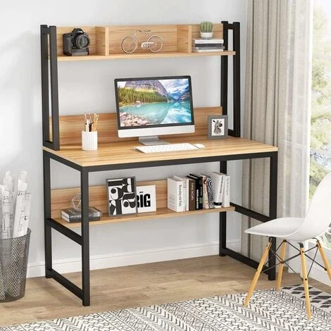 Tribesigns Computer Desk, Home Office Desk Study Desk With Hutch And Shelves For Small Space,107 X 50 X140cm(Light Marple)