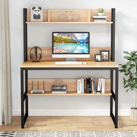 Tribesigns Computer Desk, Home Office Desk Study Desk With Hutch And Shelves For Small Space,107 X 50 X140cm(Light Marple) - Image 2