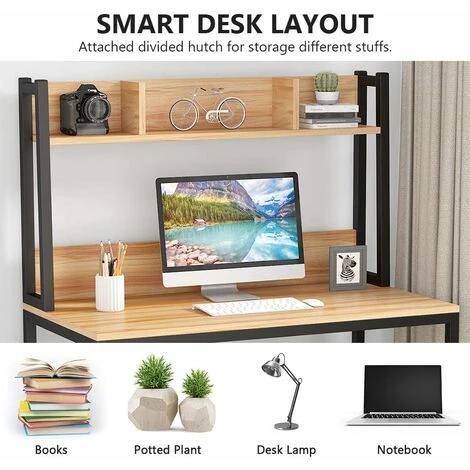 Tribesigns Computer Desk, Home Office Desk Study Desk With Hutch And Shelves For Small Space,107 X 50 X140cm(Light Marple) - Image 5