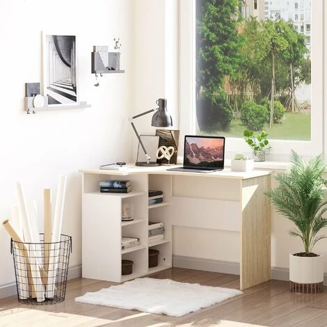 HOMCOM L-Shaped Corner Computer Desk Study Table W/ Storage Shelf For Home - Image 3