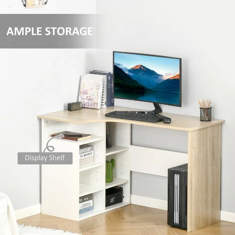 HOMCOM L-Shaped Corner Computer Desk Study Table W/ Storage Shelf For Home - Image 4