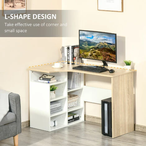 HOMCOM L-Shaped Corner Computer Desk Study Table W/ Storage Shelf For Home - Image 5