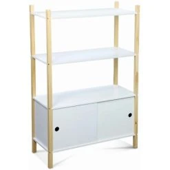 Alice's Garden Children's Bookcase With 3 Shelves, Two Sliding Doors, 70x30x106.5cm - Tobias - Natural Pine, Painted White