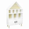 Alice's Garden Children's House-shaped Bookcase - 3 Shelves, 8 Compartments, 2 Cupboards, Scandi-style - Tobias - Natural Pine, White