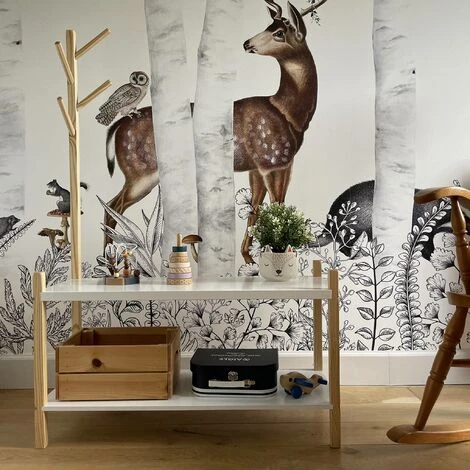 Alice's Garden Children's Shoe And Coat Organiser, 2 Shelves And A Coat Stand With 4 Hooks, 80x30x120cm - Tobias - Natural Pine, Painted White - Image 3