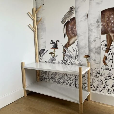 Alice's Garden Children's Shoe And Coat Organiser, 2 Shelves And A Coat Stand With 4 Hooks, 80x30x120cm - Tobias - Natural Pine, Painted White - Image 5