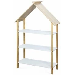 Alice's Garden Children's Bookcase, 3 Shelves And Roof - 79x28x130cm - Tobias - Natural Pine, White