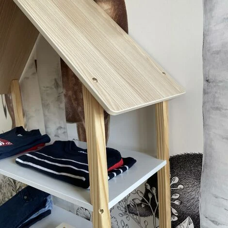 Alice's Garden Children's Bookcase, 3 Shelves And Roof - 79x28x130cm - Tobias - Natural Pine, White - Image 4