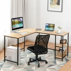 Costway L-Shaped Corner Computer Desk Industrial PC Table Large Workstation With Storage
