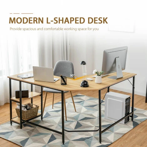 Costway L-Shaped Corner Computer Desk Industrial PC Table Large Workstation With Storage - Image 2