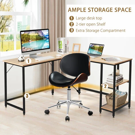 Costway L-Shaped Corner Computer Desk Industrial PC Table Large Workstation With Storage - Image 3