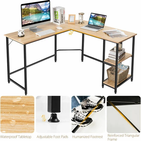 Costway L-Shaped Corner Computer Desk Industrial PC Table Large Workstation With Storage - Image 5